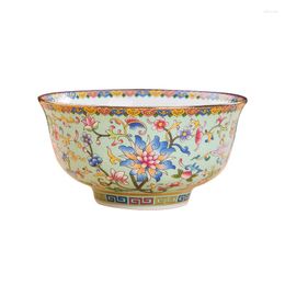 Bowls Gold Painting Pastel Rolling Porcelain Enamel Colour Golden Bell Rice Bowl Household Single High Foot Anti-Scald Chinese Court