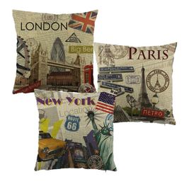 Pillow /Decorative City Style London /paris/ YORK Printed Cover Linen Throw Case Covers For Home Sofa Pillowcase 45x45cmCushi