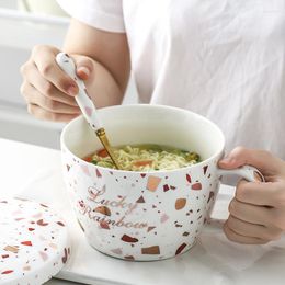 Bowls Nordic Ins Instant Noodles Bowl Ceramic Noodle Cup Oversized Student With Cover Easy-to-Clean Salad Ramen