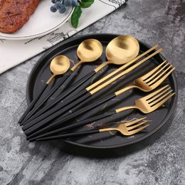 Dinnerware Sets 304 Stainless Steel Tofok Black Gold Cutlery Set Scubiertos Dorados De Acero Inoxidable Table Knife Kitchen Goods Amount