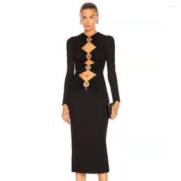 Casual Dresses 2023 Sexy O-neck Long Sleeve Women's Black Bandage Dress Bodycon Celebrity Club Evening Party Vestidos