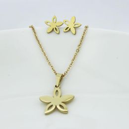 Necklace Earrings Set 1 Stainless Steel Jewellery Cute Flower Stars Charms Plant Gold For Women Girls