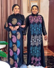 Ethnic Clothing Luxury African Design Beading Dashiki Dress Hijab Abaya Bandage Maxi Bazin Vintage Long Sleeve Robe Gowns Africa Sexy Lady