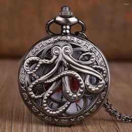 Pocket Watches Vintage Steampunk Hollow Octopus Quartz Watch With Chain Black/Bronze Necklace Pendant Fob For Kids Men Women Gift