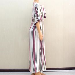 Ethnic Clothing Cotton African Maxi Dresses For Women 2023 Summer Diamond Fahsionable Elastic Waist Striped Print Femme Clothes Daily