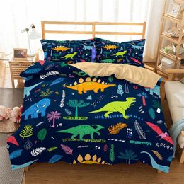 Bedding Sets Cartoon Dinosour Blue Bed Set Children Boys Duvet Cover Single Double Quilt Kids With Pillowcase 1 Person