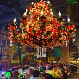 Pendant Lamps Plant Flower Bar Chandelier Barbecue Music Restaurant B & Lobby Light Floral Staircase Villa Decoration Headlight