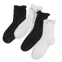 Women Socks Black White Ruffle Kawaii Cute Japanese Korean Fashion Crew Lolita Mori Girl Harajuku Frilly Sock Chaussettes