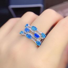 Cluster Rings Luxurious Pave Setting Blue Opal Ring Natural Ethiopian Sterling Silver 925 Fine Jewelry Women Gift