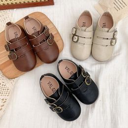 Flat Shoes Kids Oxford Double Buckle Leather Girls Casual Boys Sneakers Anti-slip High Top Flats Baby Child Toddlers