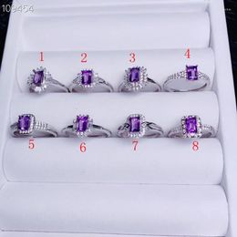 Cluster Rings Natural Amethyst Gemstone Ring For Women Silver Fine Jewelry Purple Colour Gem 4X6 Mm Size Birthday Gift Free Ship