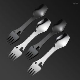 Dinnerware Sets Kitchen Gadget Cutlery Stainless Steel Dishes Cast Iron Set Of Spoons And Forks Camping Tableware Fork For Hiking Spoon