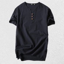 Men's T Shirts Tshirt T-shirt Shirt Black 8XL 6XL Linen Men Solid Tees Cotton Top Short Sleeve Buttons