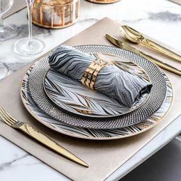 Plates Nordic Luxury Plate Sets Creative Ceramic Trays Decorative Round Steak Dinner Zestaw Obiadowy Home Tableware DB60PZ