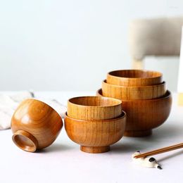 Bowls 1pcs Japanese Style Wood Bowl Dishes Container Rice Soup Salad For Kids Tableware Wooden Dinnerware Utensils