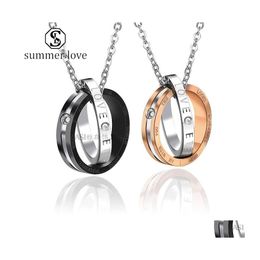 Pendant Necklaces Fashion Double Circle Necklace For Couple Letter Interlocking Hoop Infinity Charm Eternity Valentines Day Drop Del Dhcai