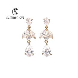 Stud Cubic Zircon Water Drop Dangle Earrings Leaf Designer Sier/Gold Colour Wedding Bridal Jewellery For Brides Girls Delivery Dh3Ou