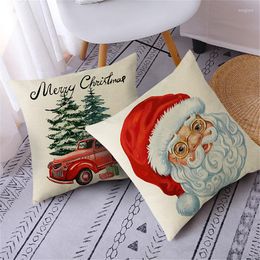 Pillow Case 45x45cm Christmas Xmas Santa Tree Truck Po Linen Cushion Cover For Home Sofa Window Seat Decor Throw Pillowcases