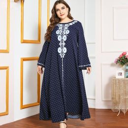 Ethnic Clothing 2023 Muslim Plus-size Fashion Spring Embroidery Women's Temperament Printing Splicing Long Sleeve Casual Dress Abaya Turkey