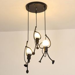 Pendant Lamps Nordic Iron Lights Human Shape Retro Industrial Lamp For Living Room Bedroom Children's Hang Led Light Fixtures