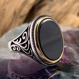 Cluster Rings Fashion Men's Natural Black Onyx Ring Silver Plated Engagement Punk Biker Party Wedding Jewellery