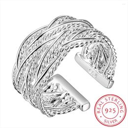 Cluster Rings 925 Sterling Silver Cross Weave Open Ring Bague Anillos For Women Wedding Engagement Party Fashion Charm Jewellery