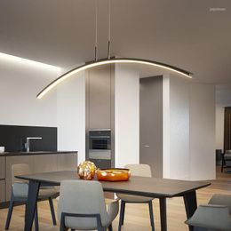 Pendant Lamps Modern Line LED Lights Kitchen Dining Room Lighting Fixtures Black&White Remote Control Lamp Cord Hanging