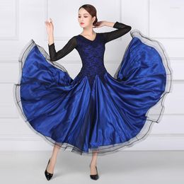 Stage Wear Sexy See-through Long Sleeves Ballroom Dance Dress For Woman V Back Waltz Tango Dresses Standard