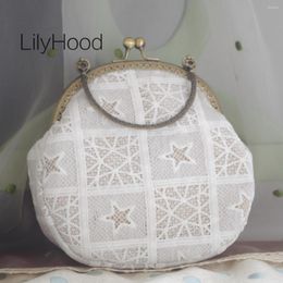 Evening Bags Lady Cotton Washed Lace Cover Clip Handbag Teenager Ecology Natural Fabric Sweet Cute Small Cellphone White Bride Messenger Bag