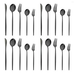 Dinnerware Sets 20Pcs Black Set Knife Fork Dessert Spoon Cutlery Mirror Stainless Steel Silverware Flatware Western Kitchen Tableware