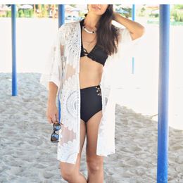 Women's Swimwear Plus Size White Robe De Plage Swimsuit Women Cover-ups Pareo Sexy Sarongs Bikini Tunic Crochet Beach Cover Up Bathing Suit