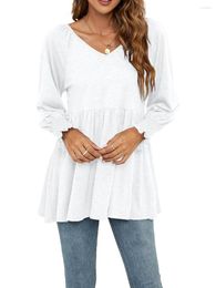 Women's T Shirts Womens Casual Sweatshirts Long Puff Sleeve V Neck Ruffle Hem Oversized Loose Tunic Tops