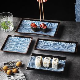 Plates Japanese Style Blue Wave Pattern Ceramic Plate Western Tableware Steak Dish Home Kitchen Porcelain Rectangle Square