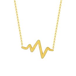 Pendant Necklaces Simple Thin Curved Bars Pendants Heart Beat For Women Unique Jewelry Stainless Steel Link Chain Charm Bijoux Femme Bff