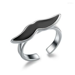Cluster Rings Authentic Sterling 925 Silver Jewelry Lovely Beard Finger For Men Women Black Enamel Moustache RingCluster Eloi22