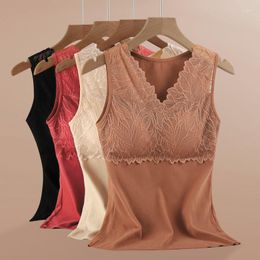 Camisoles & Tanks Women 2023 Autumn Winter Warm Tank Top Female Velvet Thermal Underwear Lace Thermo Lingerie With Gathered Padded Bra H92