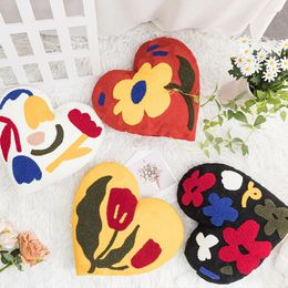 Pillow INS Heart Creative Flower Embroidered 3D Floral Flocked Sofa Bed Chair Decor With Core Yellow Red