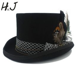 Wide Brim Hats Size Handwork Black Wool Women Men Fedora Top Hat For Magician Party Wedding