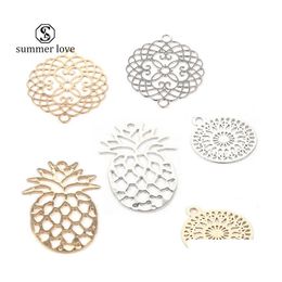 Charms Antique Sliver Gold Pineapple Flower Hoop Connector Making Metal Bracelet Necklaces Ornaments Jewellery Accessoriesz Drop Deliv Dhgvh