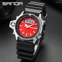 Wristwatches Sport Wrist Watch Men Watches Male For Clock Outdoor Waterproof Wristwatch Dual Display Hours SANDA Brand #3008Wristwatches Thu