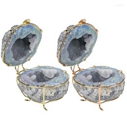 Storage Boxes Handmade Crystal Geode Necklace Box With Metal Stand Rough Quartz Stone Earrings Rings Container Organiser Case For Home