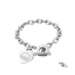 Link Chain Fashion Lover Heart Pendant Link Bracelets Rose Gold Color Stainless Steel Bracelet For Women Girls Wedding Valentines D Dhoxn