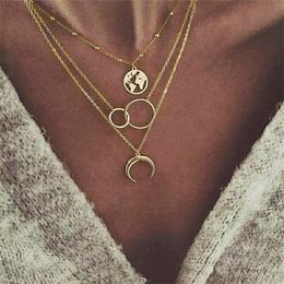 Pendant Necklaces Vintage Moon Map Necklace For Women Bohemian Multilayer Circle Beads Chain Choker Fashion Jewelry 2023Pendant