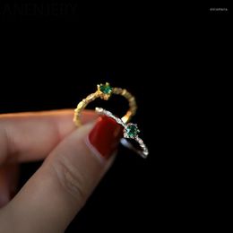 Cluster Rings 925 Sterling Silver Green Zircon Thin Ring For Women Trendy Exquisite Adjustable Promise Vintage AccessoriesCluster Eloi22