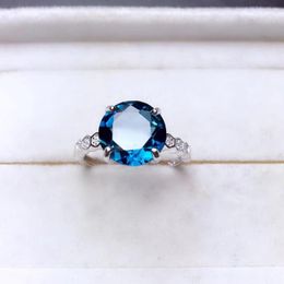 Cluster Rings Light-luxury Natural Topaz Ring For Women 925 Sterling Silver Certified Gem Pure Clean Blue Color Engagement