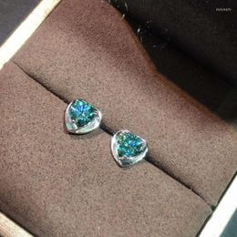 Stud Earrings Women Diamond Test Past 5mm Green Moissanite Heart Silver 925 0.5 Carat D Color Gemstone Party JewelryStud Dale22