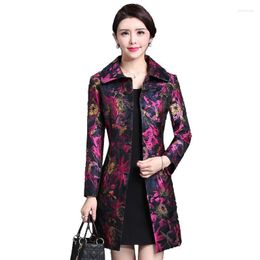 Women's Trench Coats Mom Casual Windbreaker Jacket Spring Autumn Female Outerwear Jacquard Fashion Loose Plus Size Long Overcoat Women Phyl2