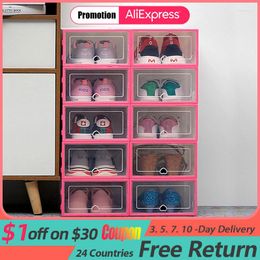 Storage Boxes 6pcs Transparent Shoe Box Shoes Organisers Plastic Thickened Foldable Dustproof Stackable Combined Cabinet Sale