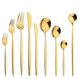 Flatware Sets AJOYOUS 6Pcs Gold Cutlery Set Knife Dessert Fork Spoon Ice Tea Dinnerware Stainless Steel Tableware Party Kitchen