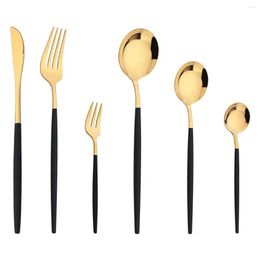 Dinnerware Sets 6Pcs Black Gold Cutlery Set Western Stainless Steel Tableware Knife Dessert Spoon Cake Fork Party Kitchen Silverware